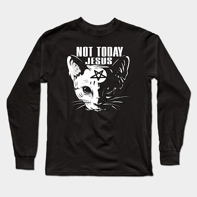 Not Today Jesus Funny Satanic Cat Gothic Long Sleeve T-Shirt by dconciente